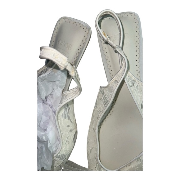 ASOS DESIGN Sunrise Bow Slingback Mid Heel Shoes – Size 11 Ivory Lace - Picture 10 of 16